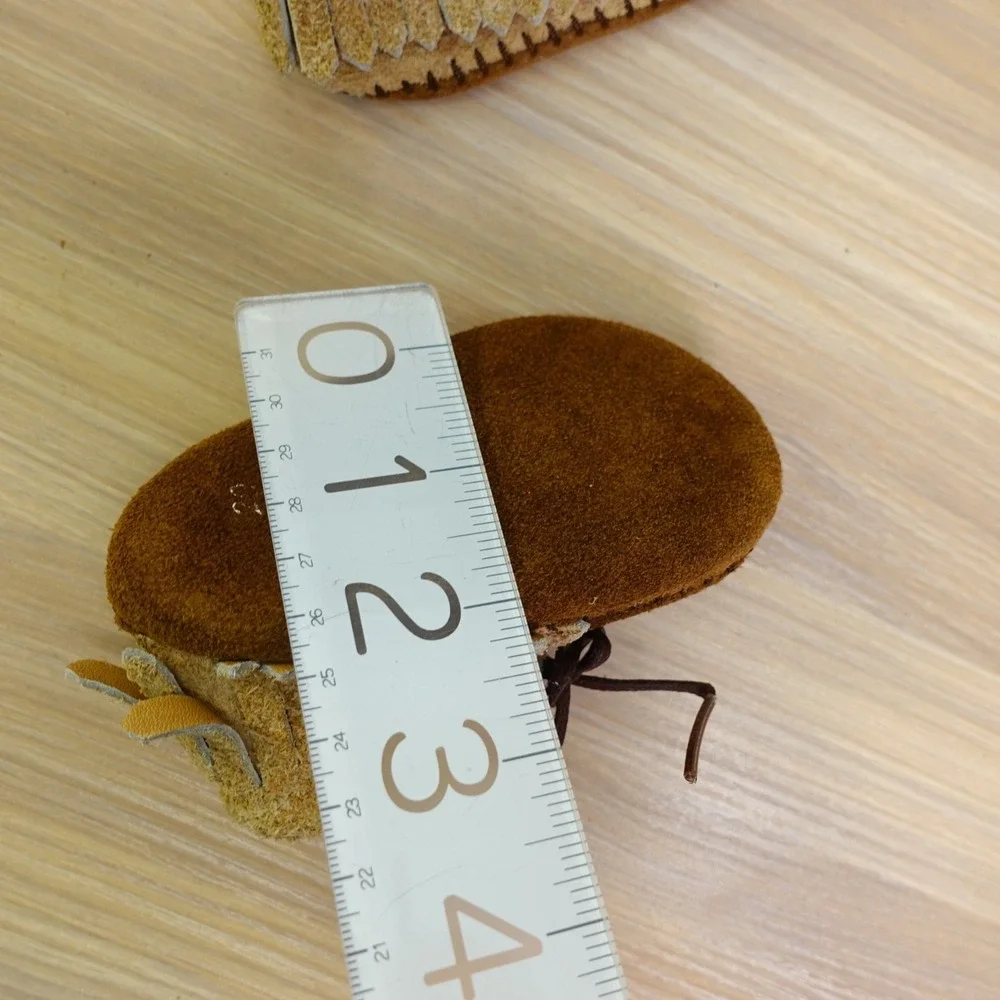 Taos Baby 2 Brown Tan Suede Fringe Moccasin Bootie Southwestern Handmade Vtg